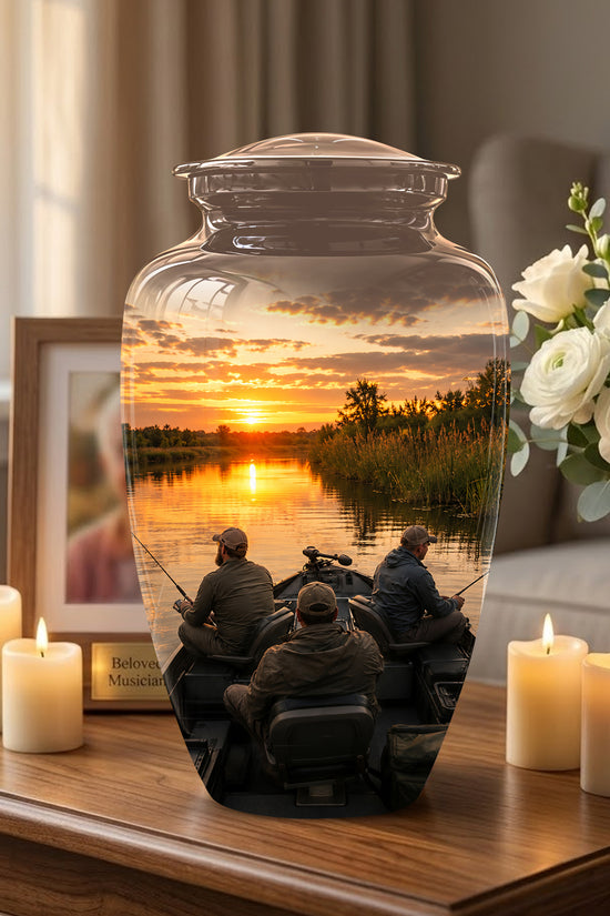 Fisherman Sunset Cremation Urn - Personalized Burial Urns For Ashes