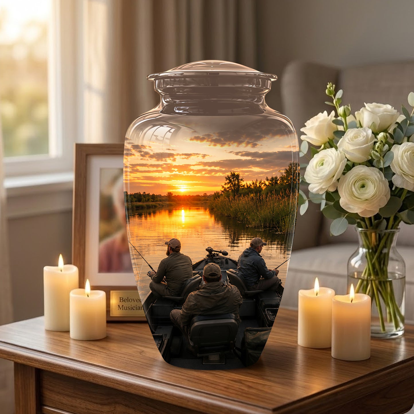 Fisherman Sunset Cremation Urn - Personalized Burial Urns For Ashes