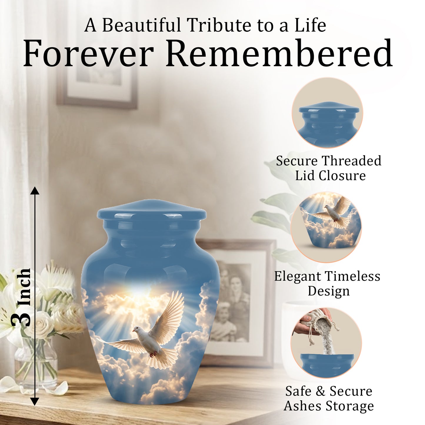 White Dove Bird Themed Urn - Custom Handcrafted Memorial Urns For Ashes