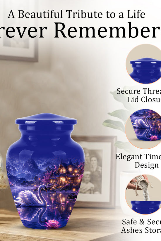 White Swan Cremation Urn - Night Landscape Funeral Urns For Human Ashes