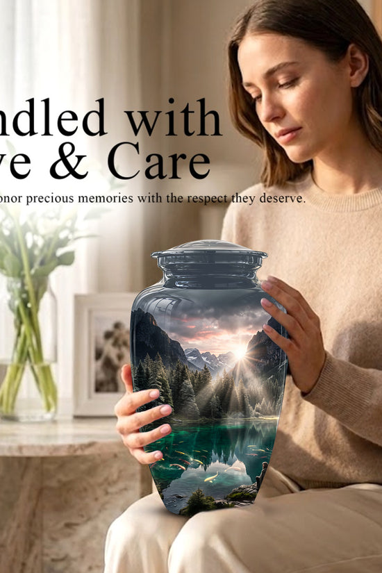Mountain Lake Cremation Urn - Elegant Nature Urns For Human Ashes
