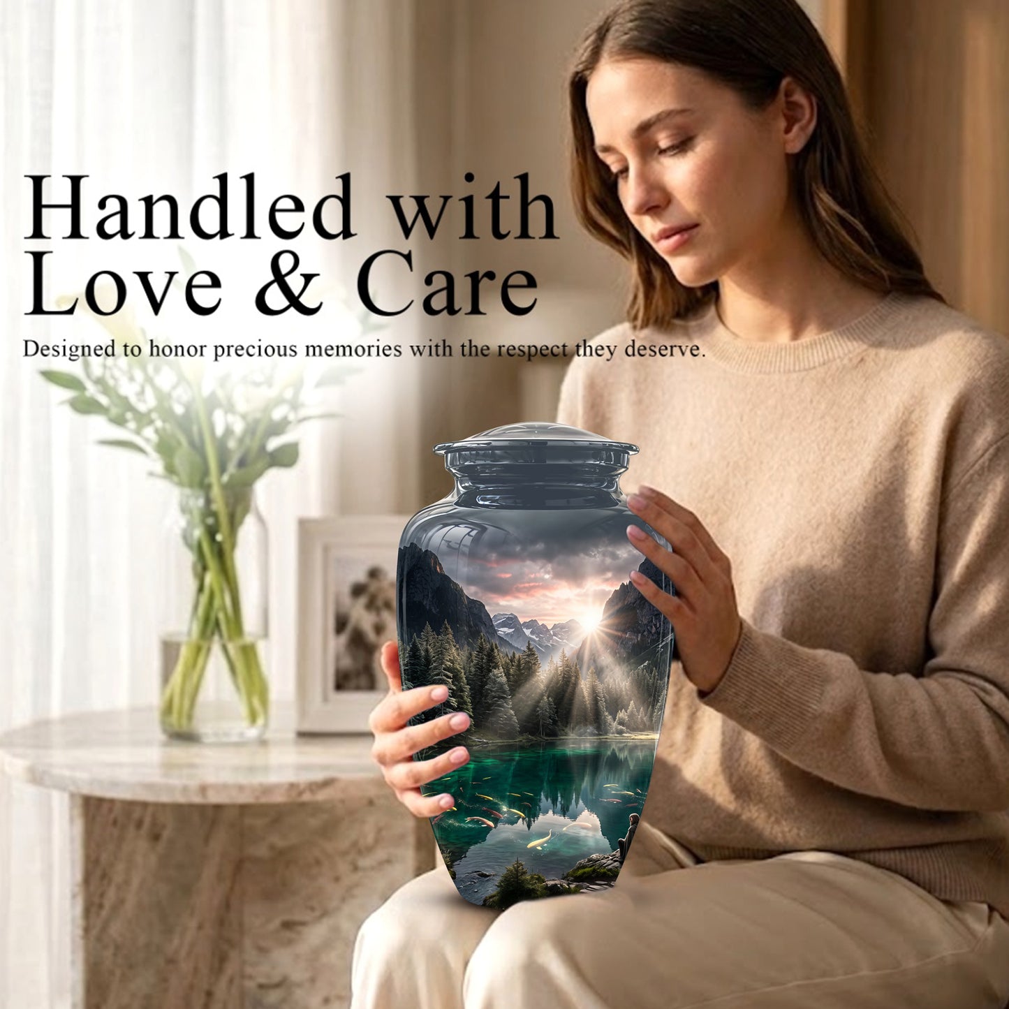 Mountain Lake Cremation Urn - Elegant Nature Urns For Human Ashes