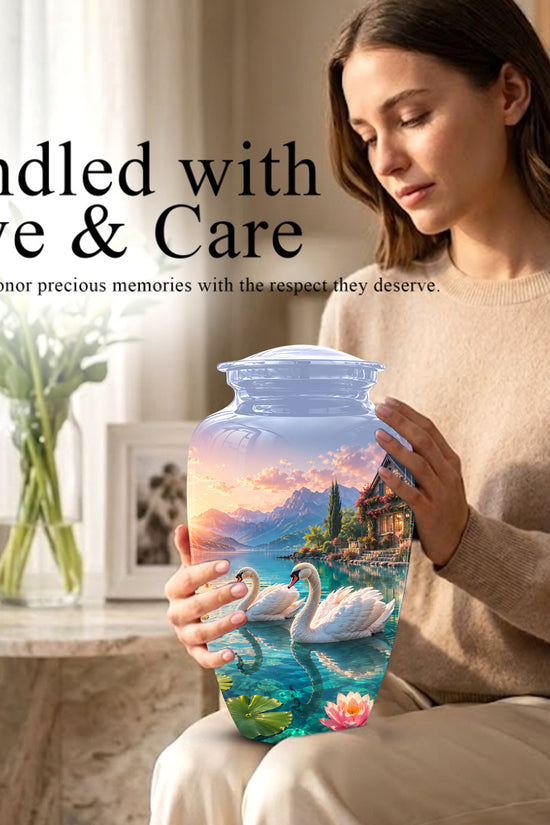 Couple Swan Themed Urn - Artistic Handcrafted Burial Urns For Humans