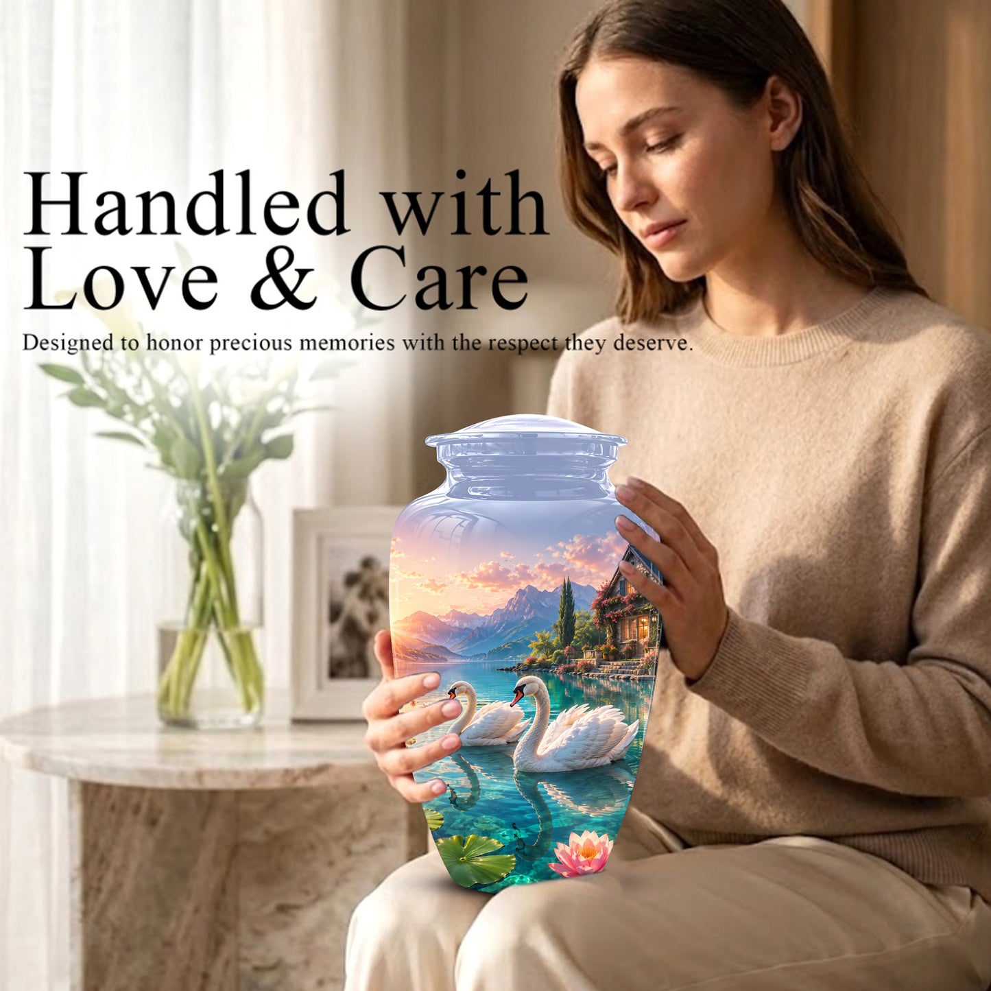 Couple Swan Themed Urn - Artistic Handcrafted Burial Urns For Humans
