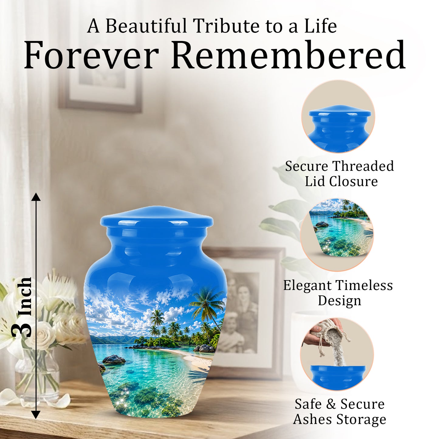 Beach Themed Burial Urn - Personalized Cremation Urns For Human Ashes