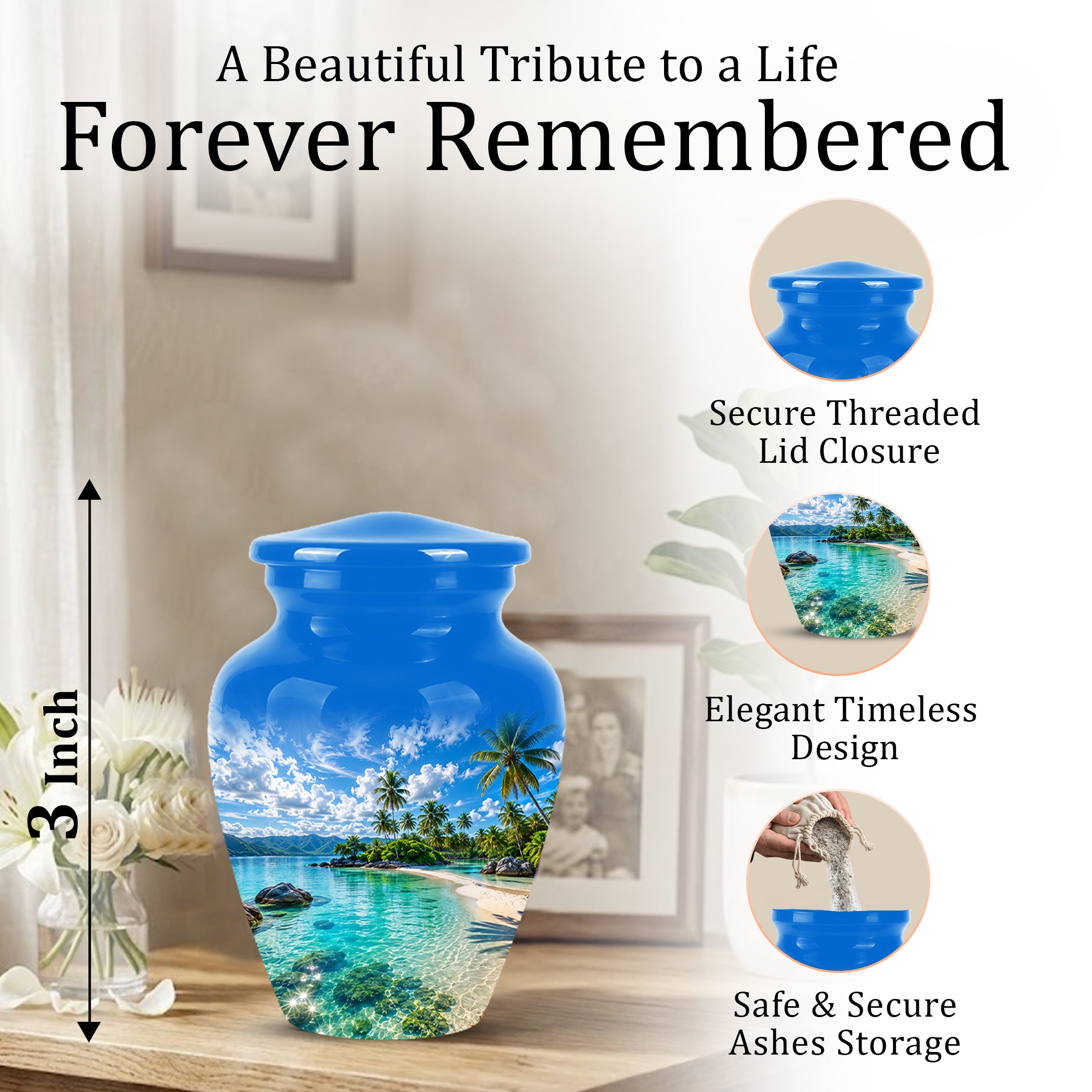Beach Themed Burial Urn - Personalized Cremation Urns For Human Ashes