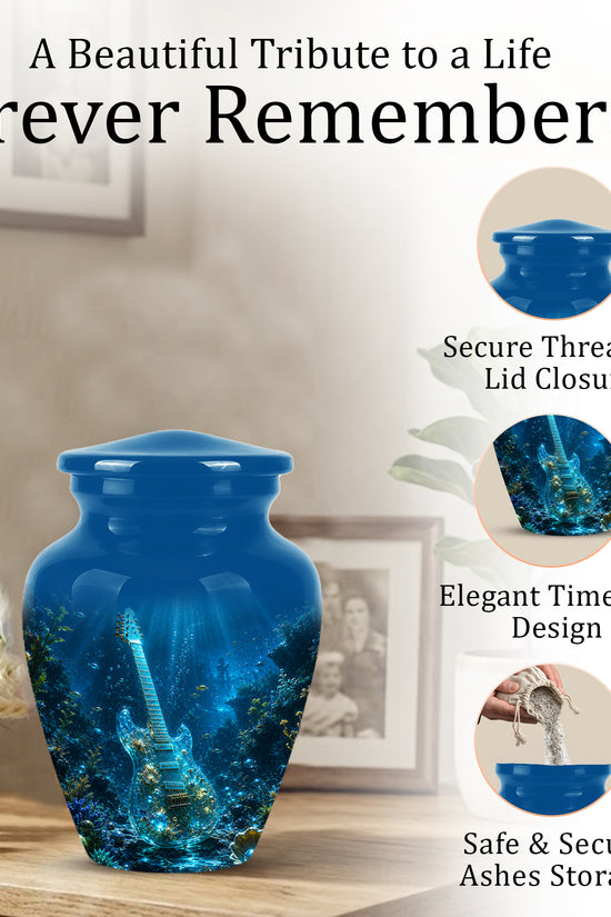 Underwater Guitar Themed Urn -Peaceful Memorial Tribute Urns For Ashes