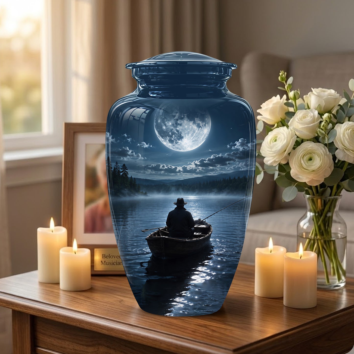 Fishing Memorial Urn - Affordable Night Fishing Themed Urns For Ashes