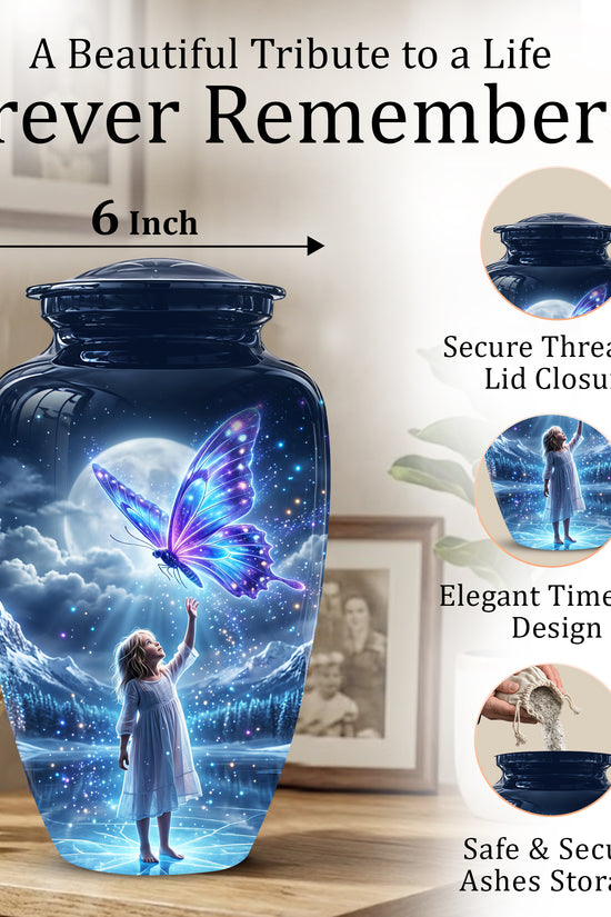Colorful Butterfly With Girl Child - Beautiful Funeral Urns For Ashes