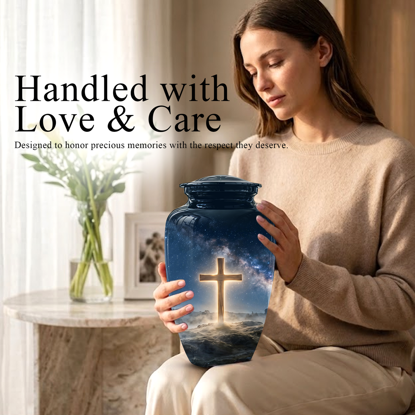Jesus Cross In Night Sky Urn - Artistic Funeral Memorial Urns For Human Ashes