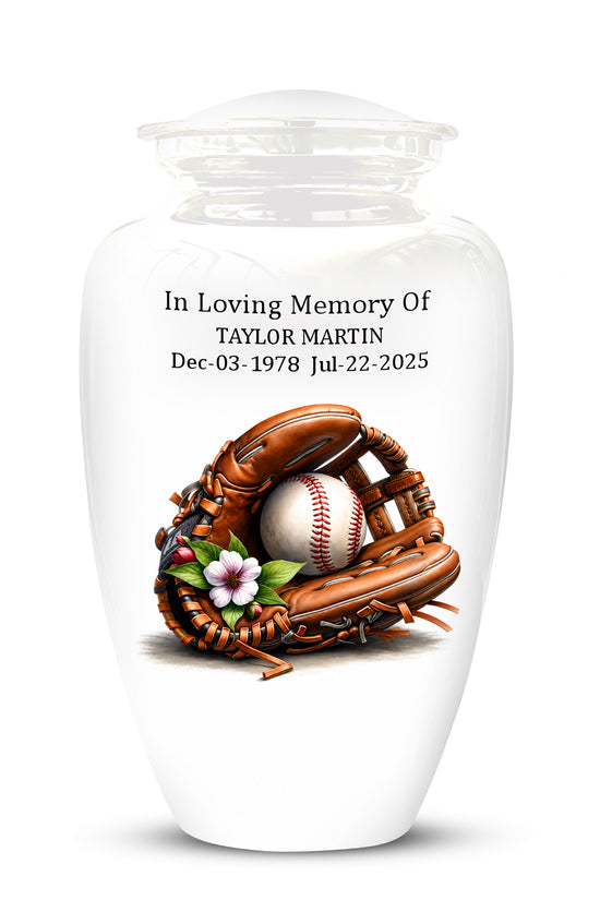 Baseball Gloves  & Ball Cremation Urn - Custom White Funeral  Urns