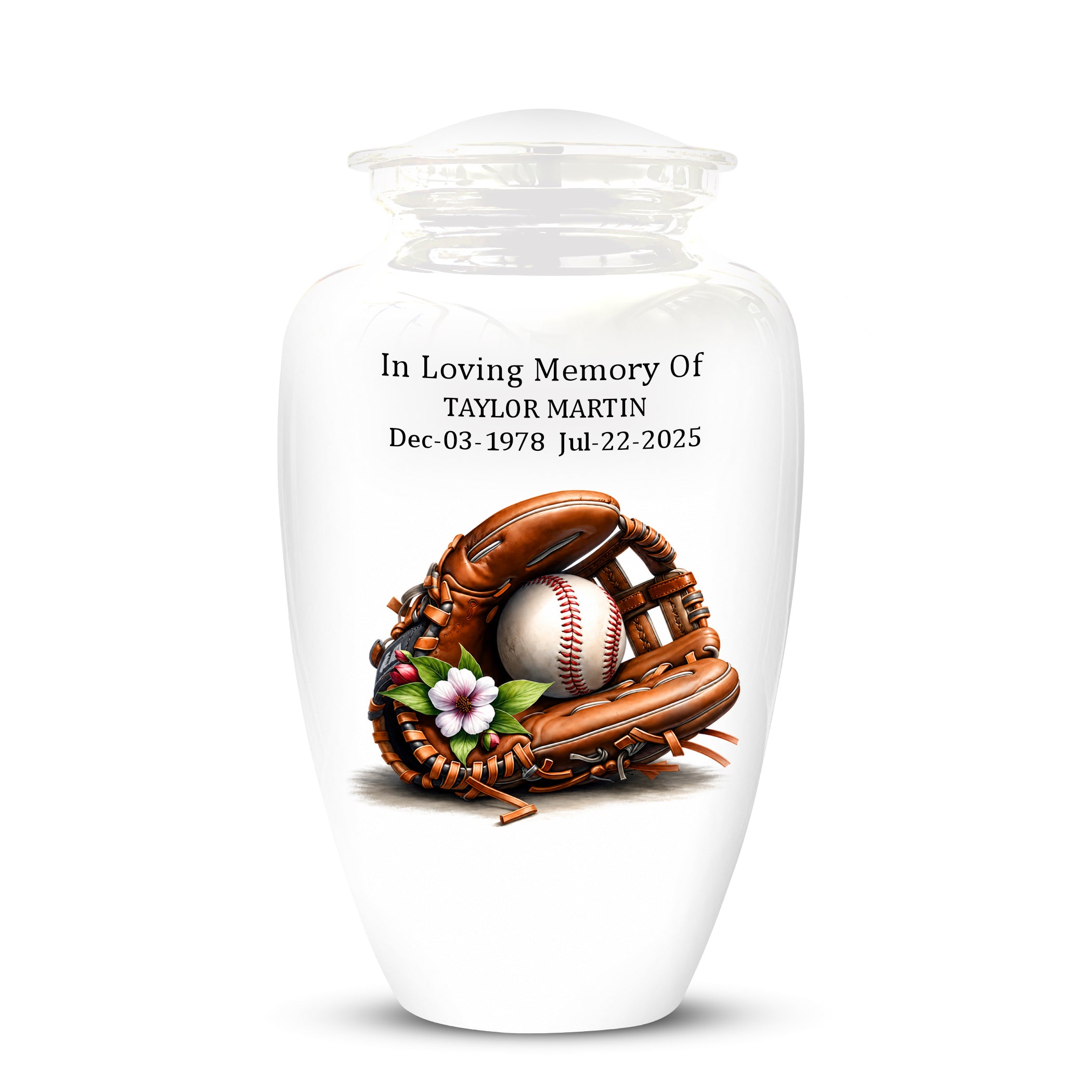 Baseball Gloves  & Ball Cremation Urn - Custom White Funeral  Urns