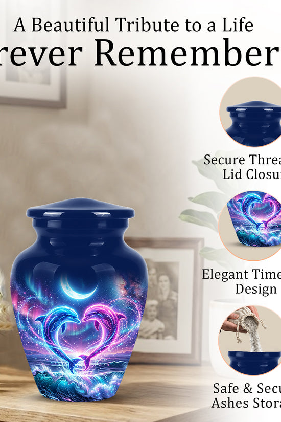 Heart Dolphin Cremation Urn for Ashes – Celestial Moon Memorial Urns
