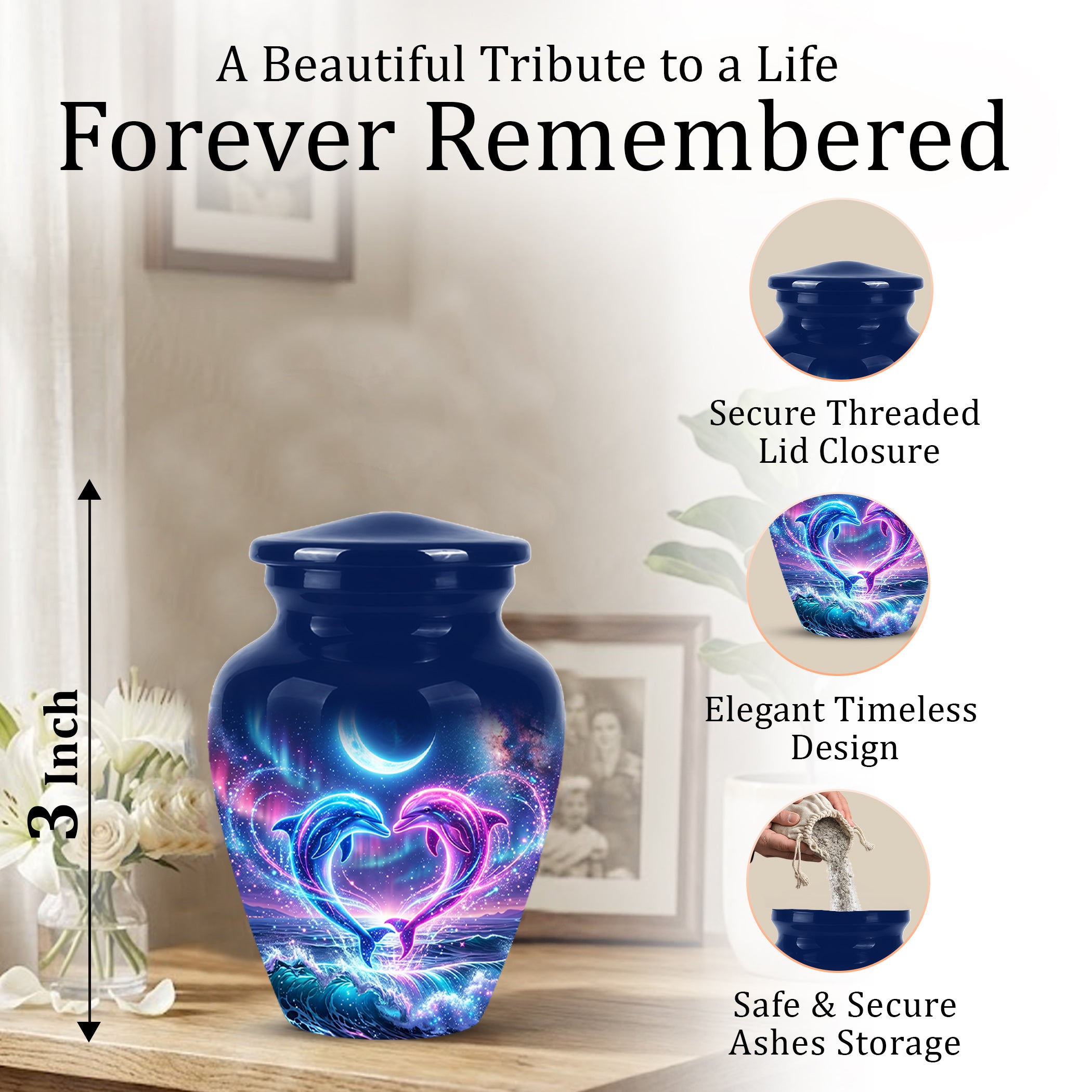 Heart Dolphin Cremation Urn for Ashes – Celestial Moon Memorial Urns