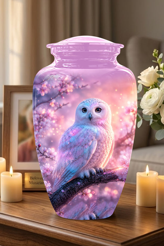 White Owl Cremation Urn - Beautiful Pink Memorial Urns For Human Ashes