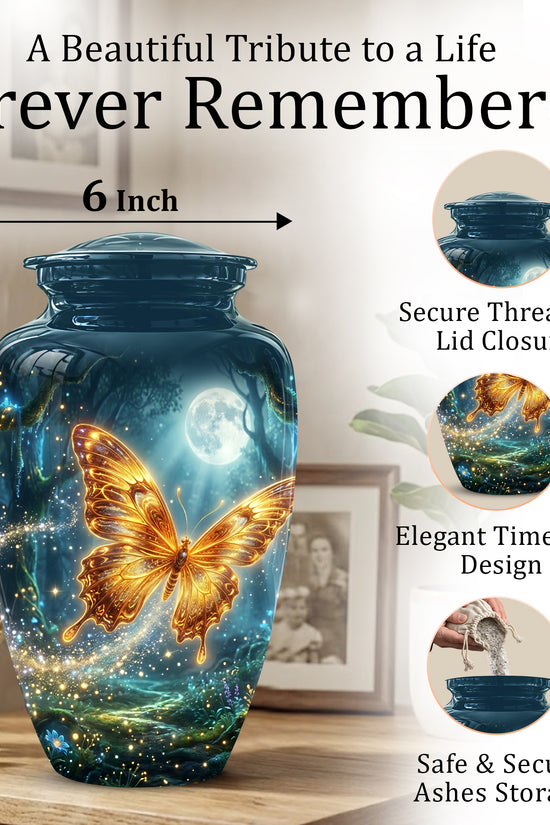 Glowing Yellow Butterfly Themed Urn - Moonlight Memorial Urns For Ashes