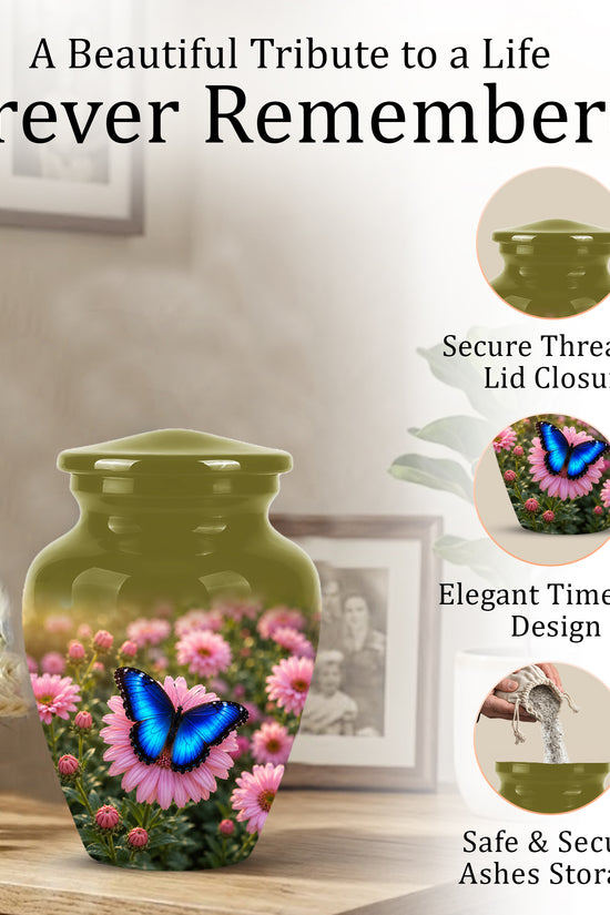 Personalized Blue Butterfly Urn - Pink Flower Memorial Urns For Ashes