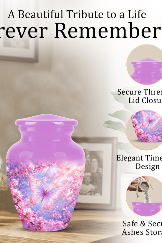Beautiful Pink Butterfly Cremation Urn - Peaceful Tribute Urns For Mom