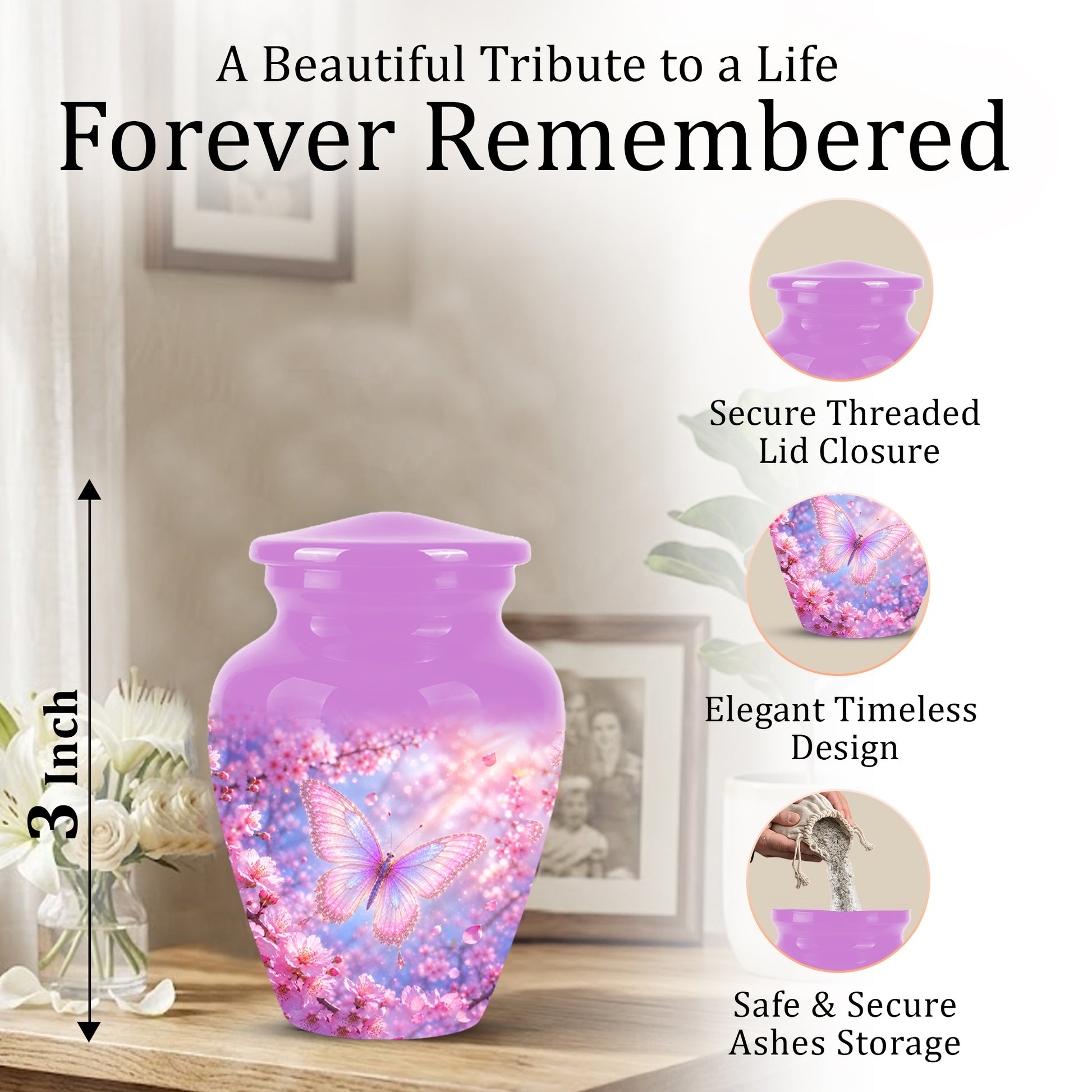 Beautiful Pink Butterfly Cremation Urn - Peaceful Tribute Urns For Mom
