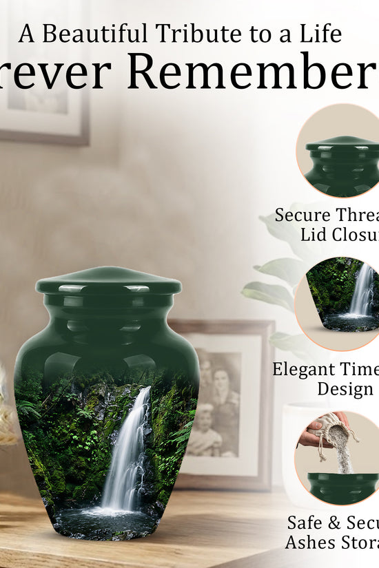 Waterfall Themed Memorial Urn - Peaceful Tribute Urn For Nature Lover