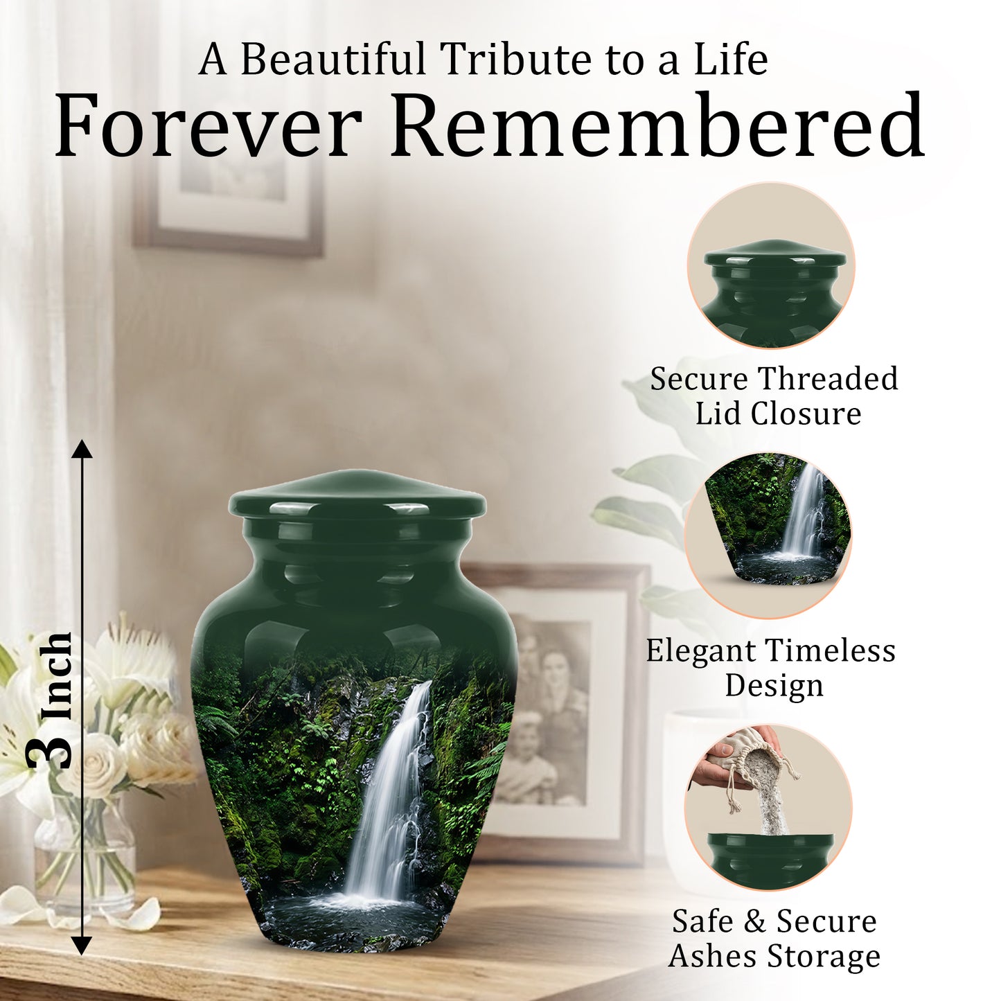 Waterfall Themed Memorial Urn - Peaceful Tribute Urn For Nature Lover