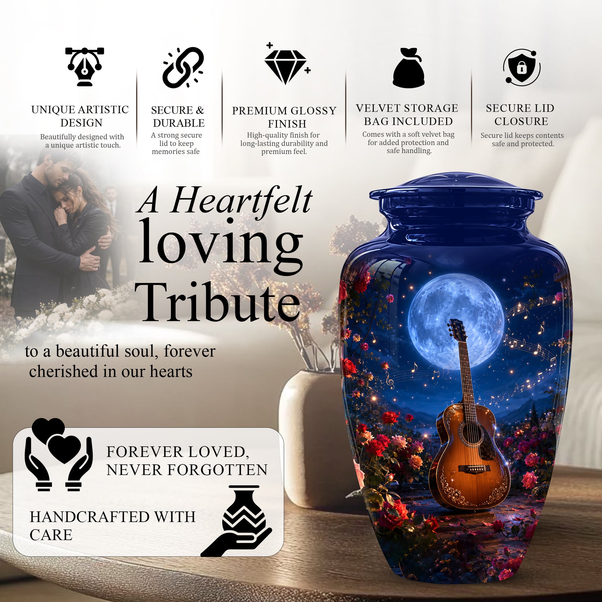 Guitar Memorial Urn - Personalized Cremation Urns For Men&Women Ashes
