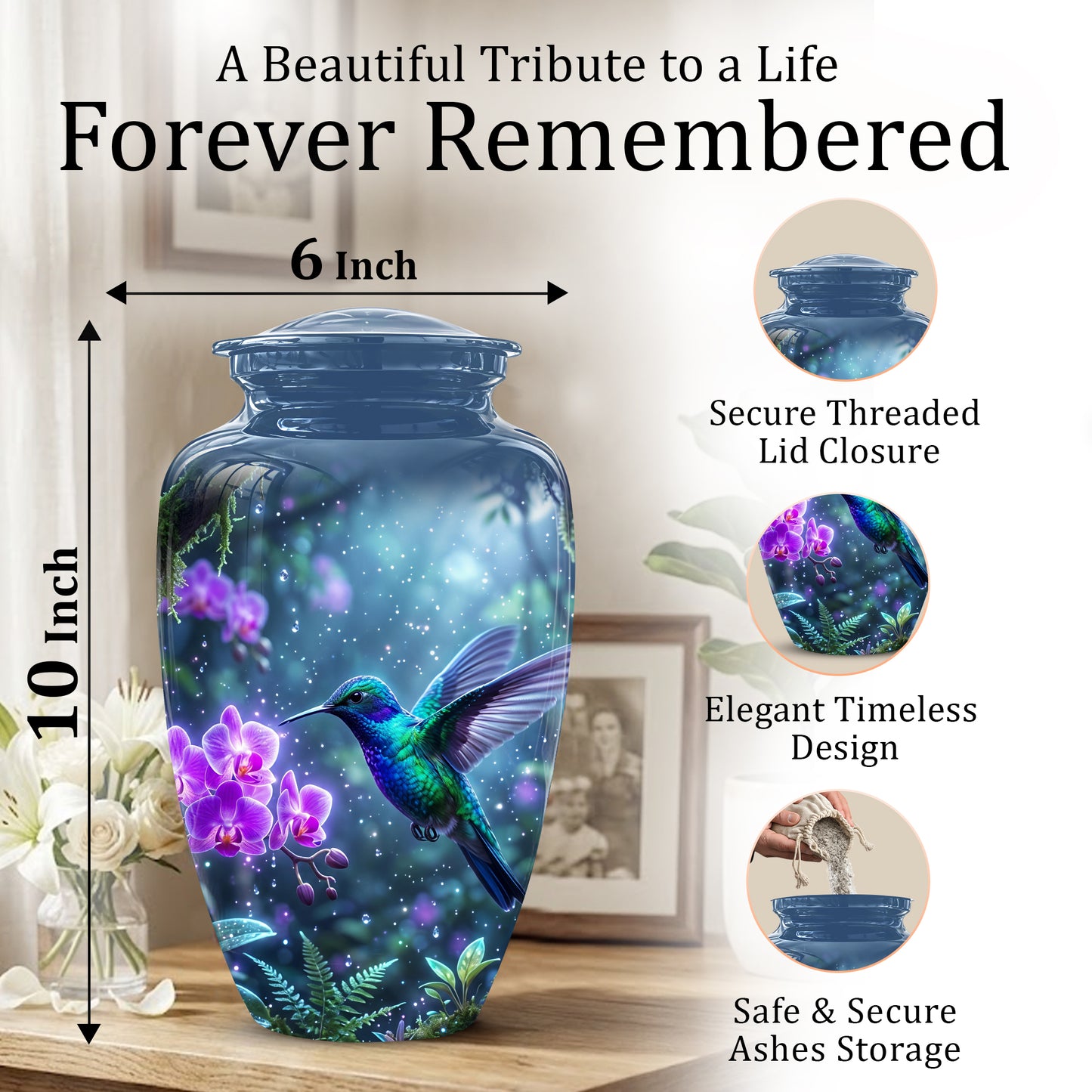 Celestial Hummingbird Cremation Urn - Beautiful Memorial Urns For Ashes