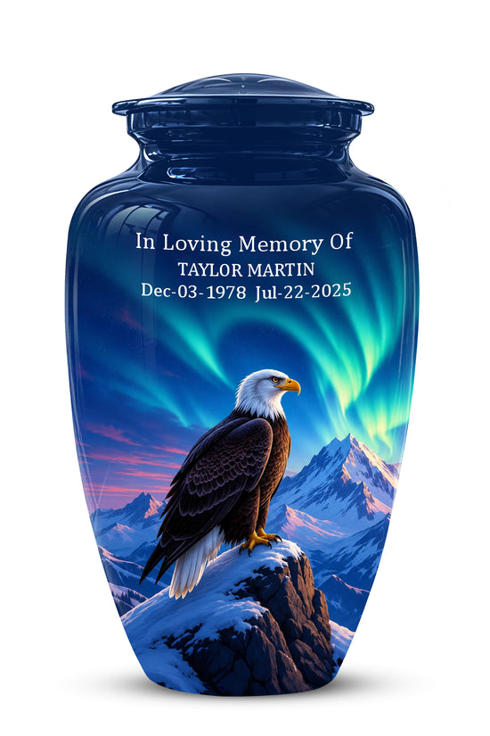 Personalized Bald Eagle Cremation Urn - Northern Lights Memorial Urns For Ashes