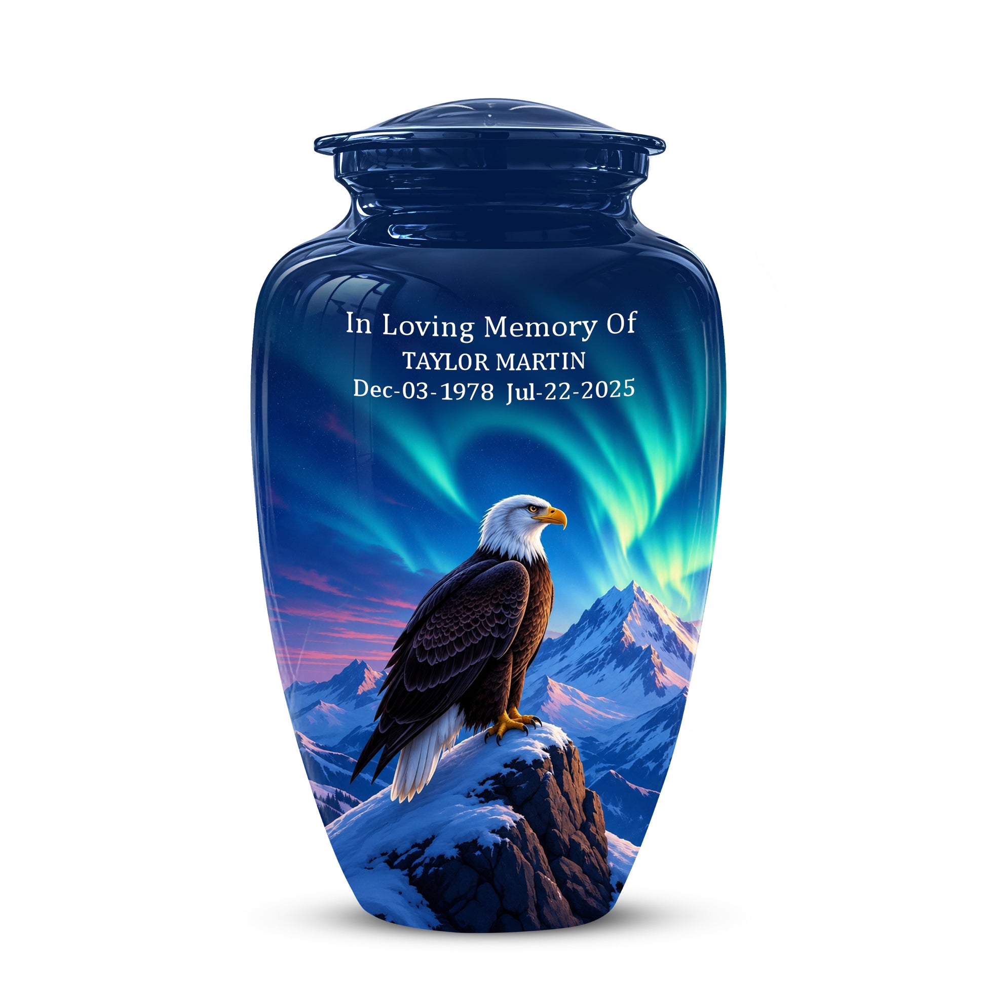 Personalized Bald Eagle Cremation Urn - Northern Lights Memorial Urns For Ashes