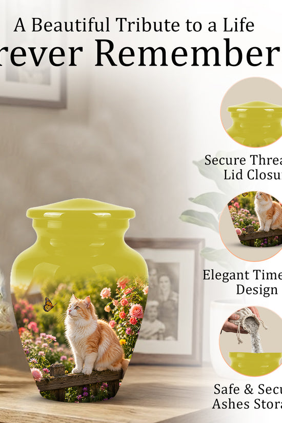 Orange Cat Cremation Urn - Beautiful Eternal Tribute Urn For Pet Ashes
