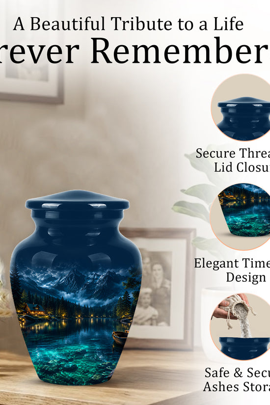 Mountain Lake Cremation Urn - Night Landscape Urns For Human Ashes
