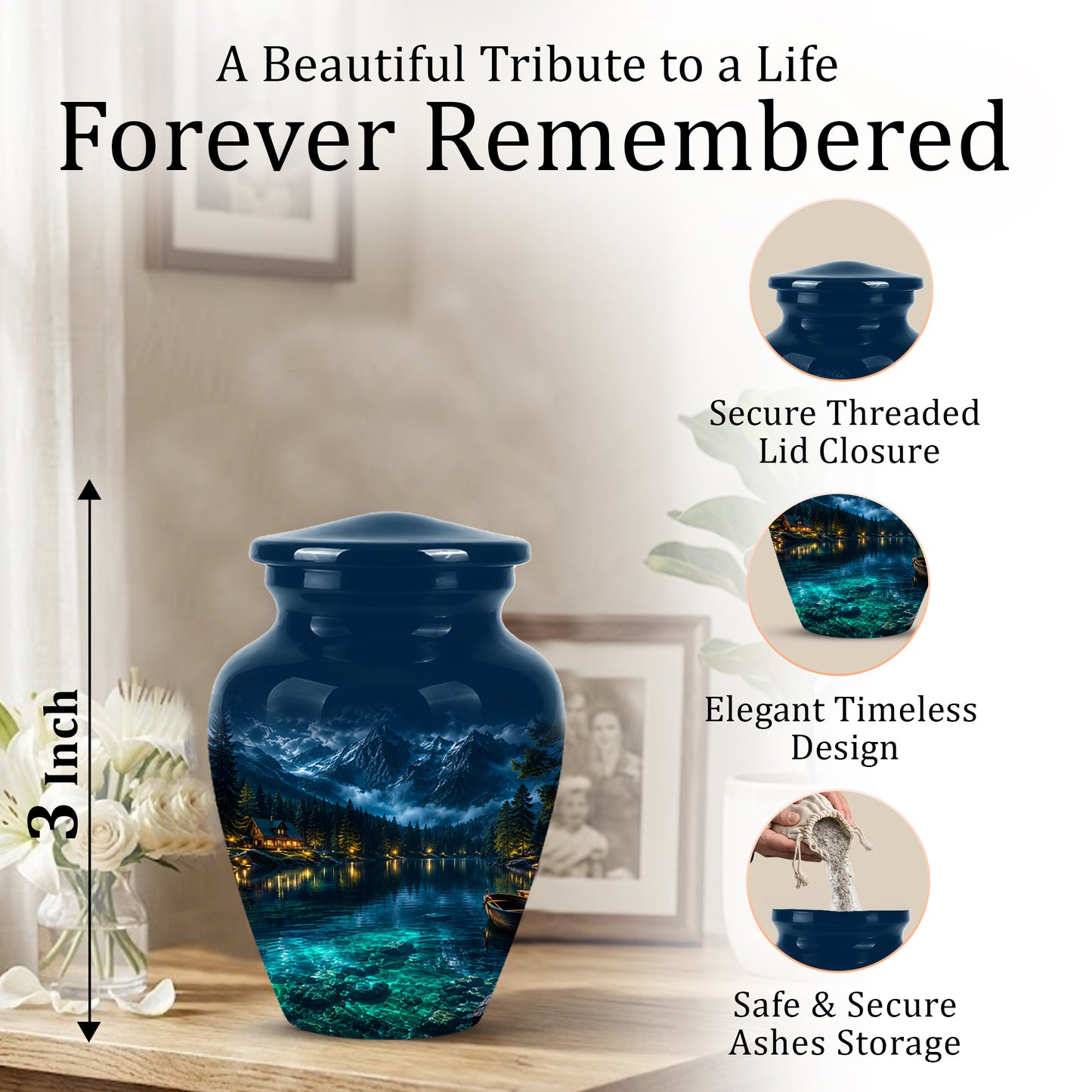 Mountain Lake Cremation Urn - Night Landscape Urns For Human Ashes