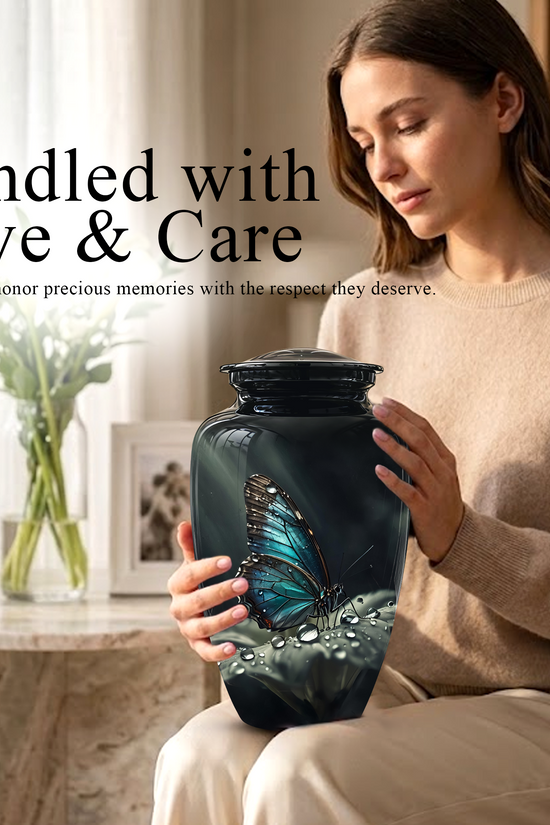 Blue Morpho Butterfly Cremation Urn - Beautiful Burial Urns For Mom Ashes