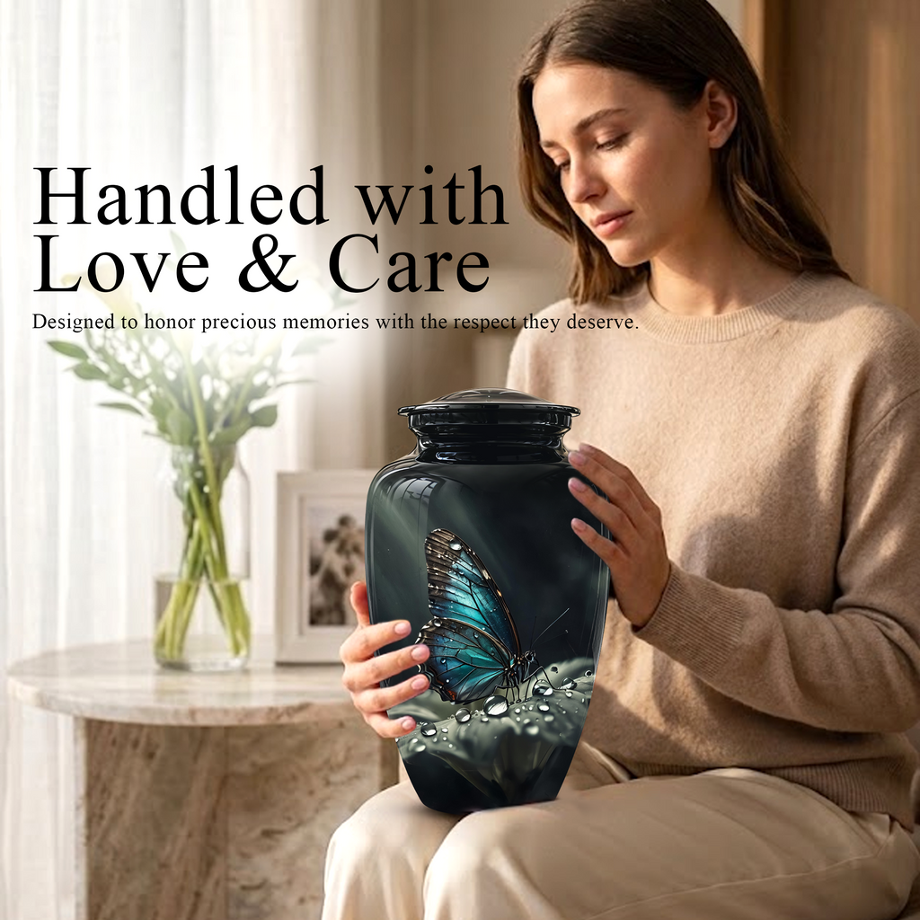 Blue Morpho Butterfly Cremation Urn - Beautiful Burial Urns For Mom Ashes