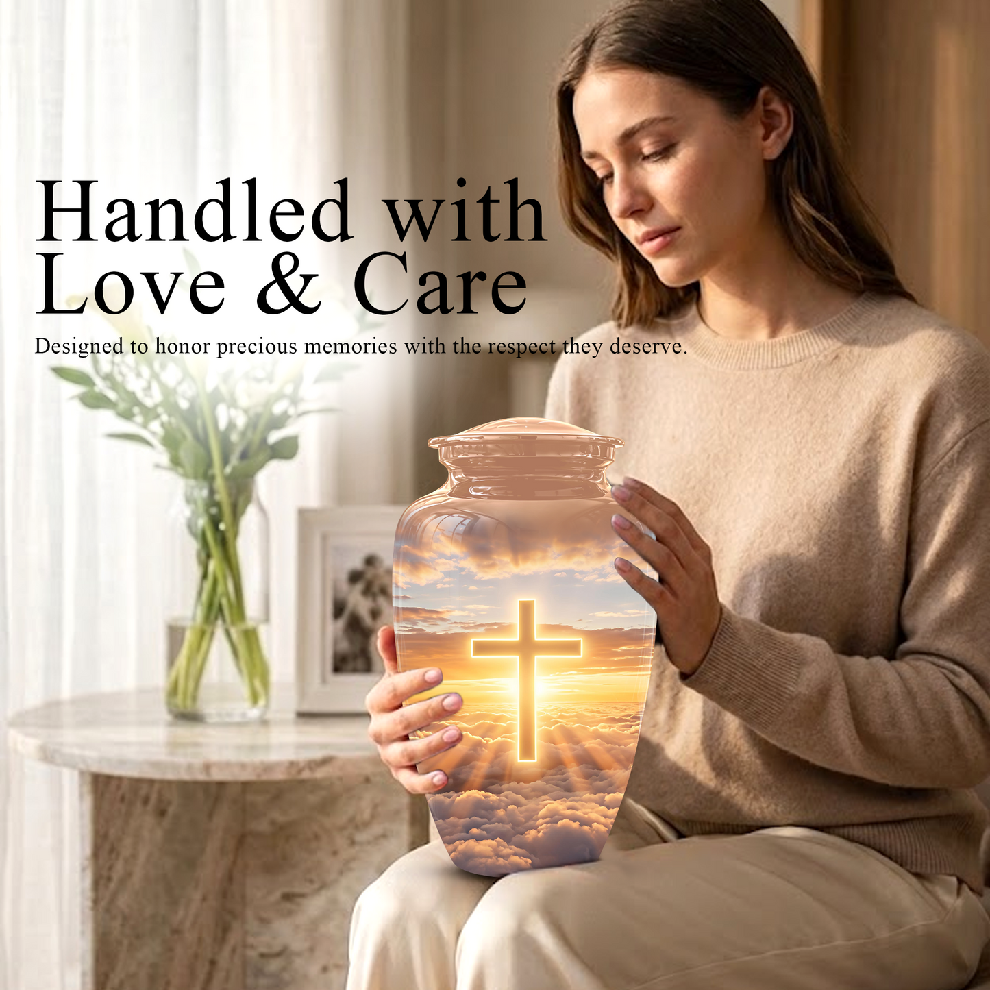 Christian Cross in Sky Cremation Urn - Beautiful Artistic Burial Urns For Ashes
