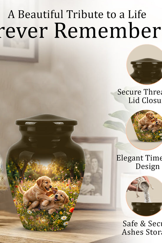 Cute Playing Puppies Memorial Urn - Custom Urns For Dog Friends Ashes