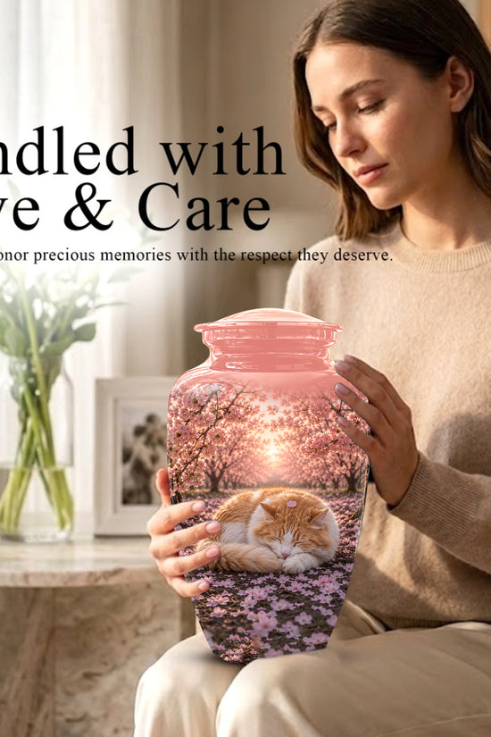 Orange Sleeping Cat - A Peaceful Resting Tribute Urns For Pet Ashes