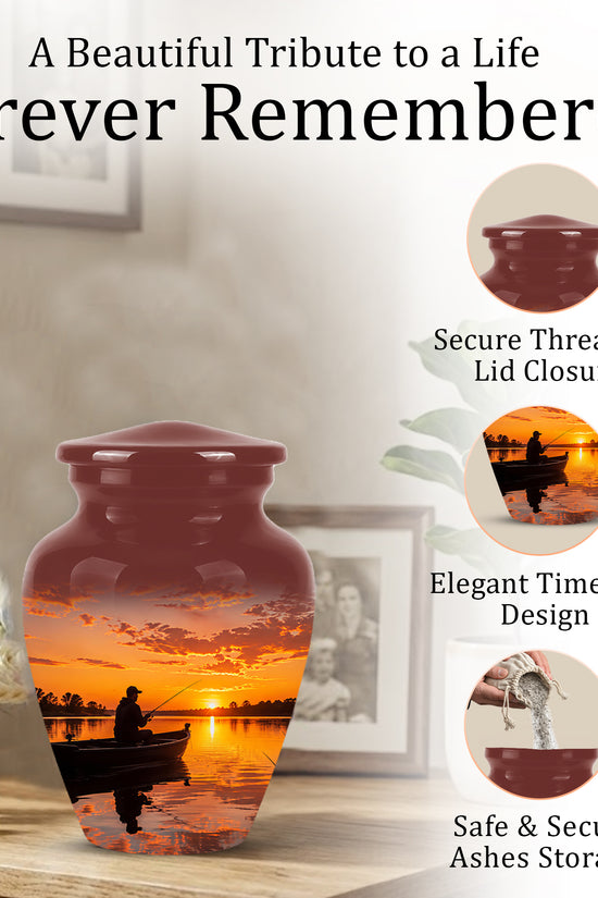 Fishing Sunset Cremation Urn - Beautiful Custom Urns For Dad On Sale