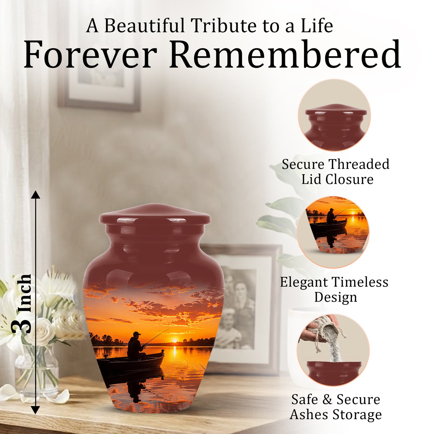 Fishing Sunset Cremation Urn - Beautiful Custom Urns For Dad On Sale