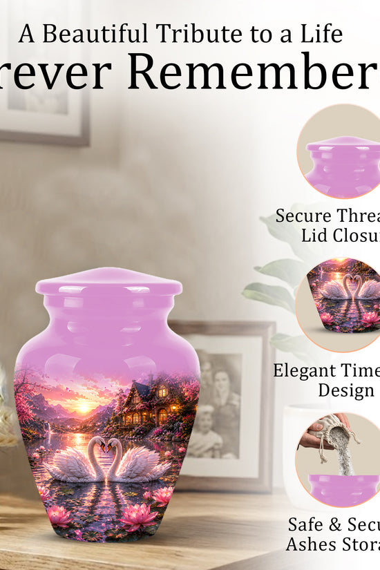 Couple Swan Memorial Urn - Peaceful Classic Urn For Lover's Ashes