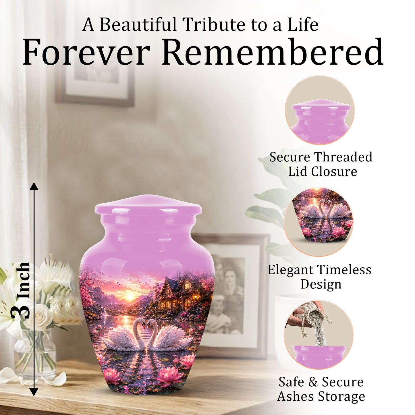 Couple Swan Memorial Urn - Peaceful Classic Urn For Lover's Ashes