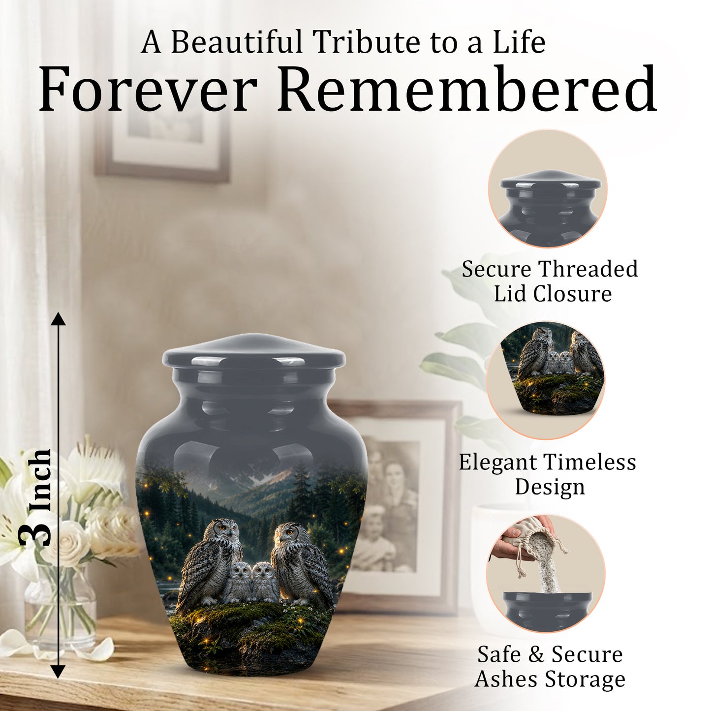 Owl Family Cremation Urn for Ashes – Beautifully Custom Memorial Urn