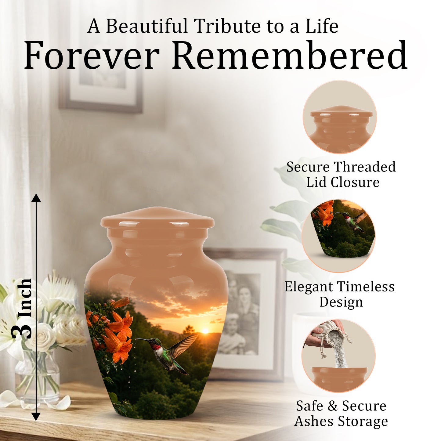 Hummingbird Memorial Urn - Custom Sunset Scenic Urns For Human Ashes