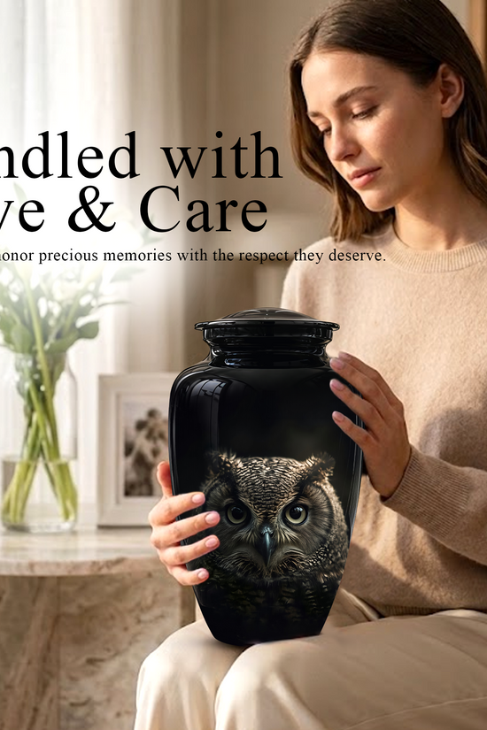 Owl Cremation Urns For Human Ashes - Black Burial Urns For Dad
