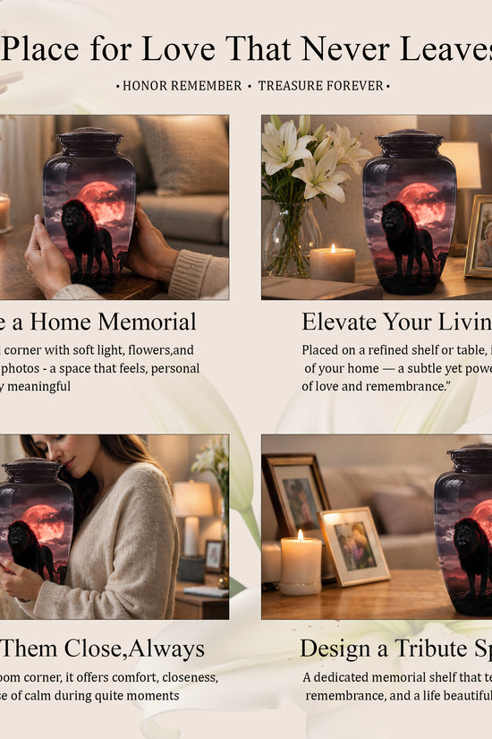 Lion Themed Cremation Urns - Blood Moon Scenic Urns For Loved Ones