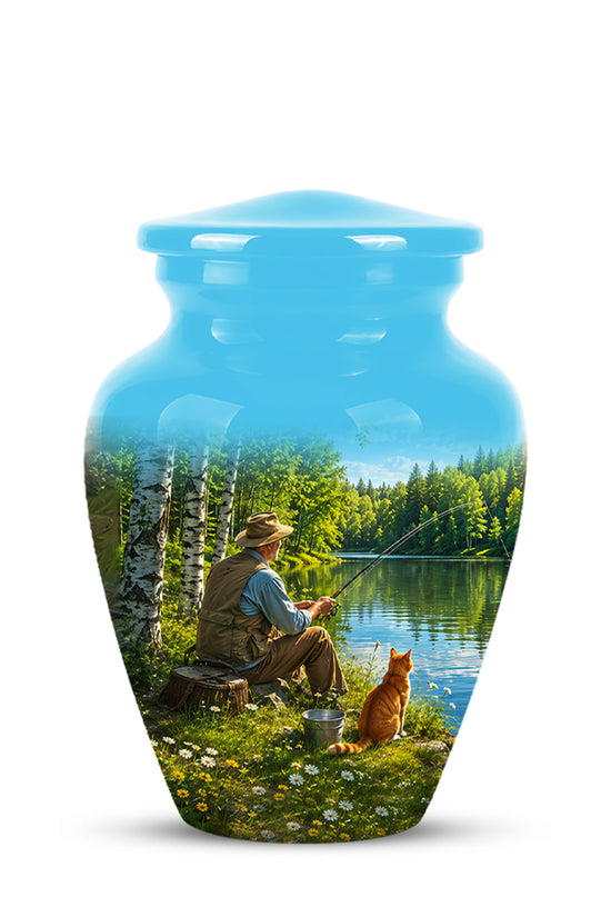Fisherman With Cat - Artistic Fishing Memorial Urns For Men & Women