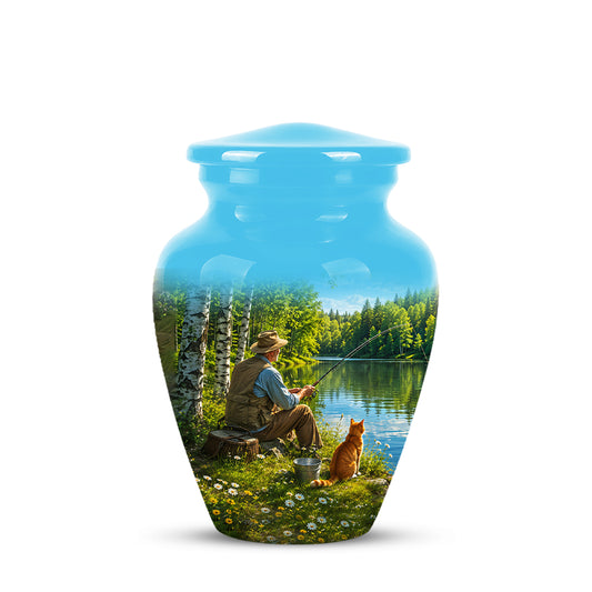 Fisherman With Cat - Artistic Fishing Memorial Urns For Men & Women