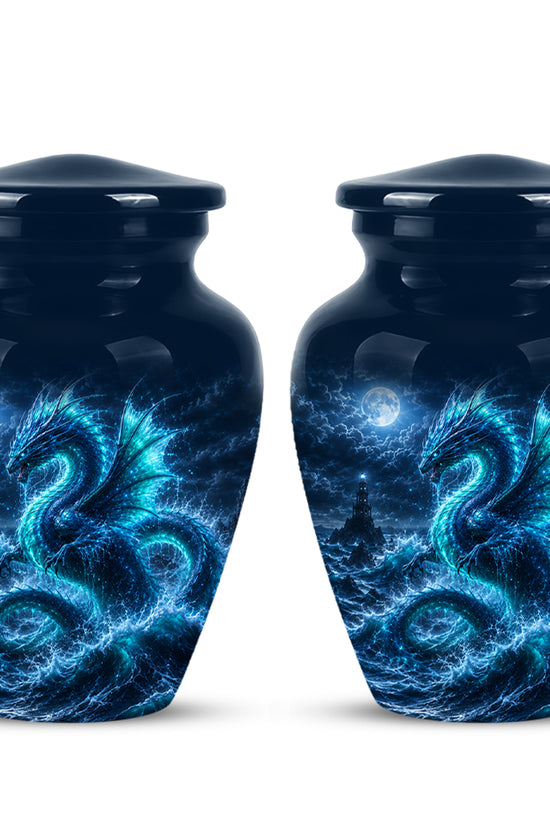 Mystical Blue Dragon Cremation Urn - Custom Handmade Burial Urns