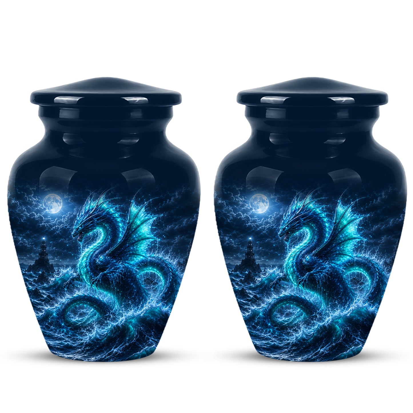 Mystical Blue Dragon Cremation Urn - Custom Handmade Burial Urns