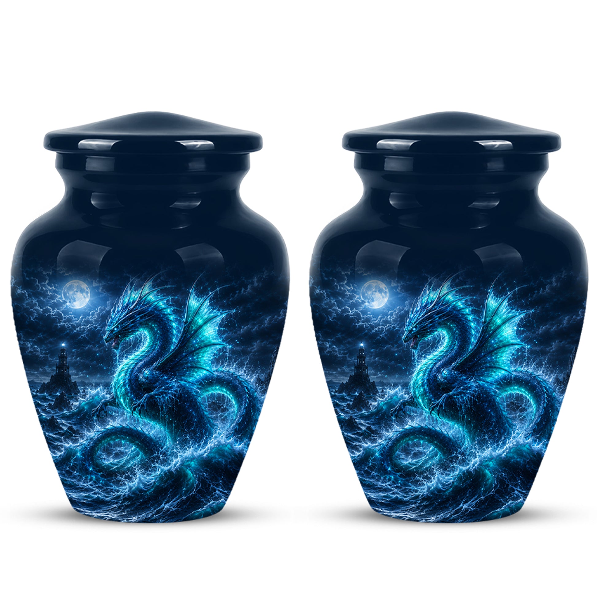 Mystical Blue Dragon Cremation Urn - Custom Handmade Burial Urns